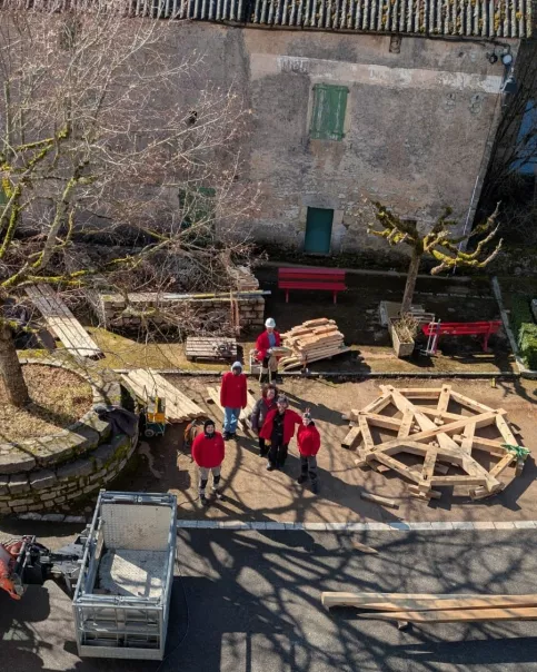 Base de la flèche vue d'en haut de l'église